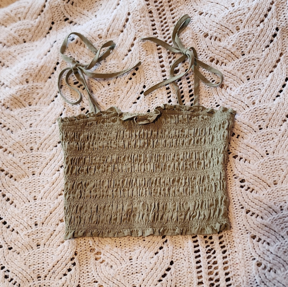 Blu Pepper Olive Green Earthtone Tie Strap Cinch Tube Top
